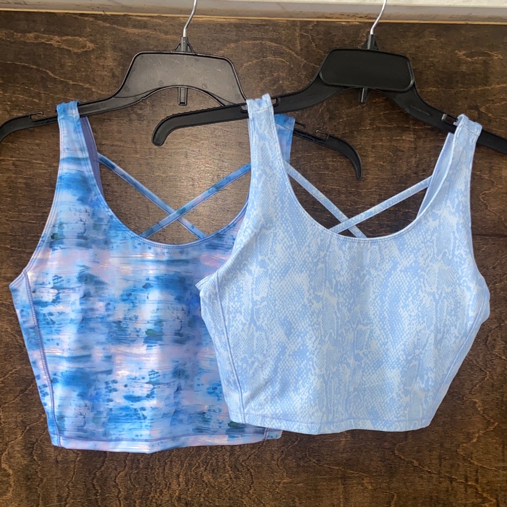 ZELOS Blue Patterned & Light Blue Crisscross Sports Bras